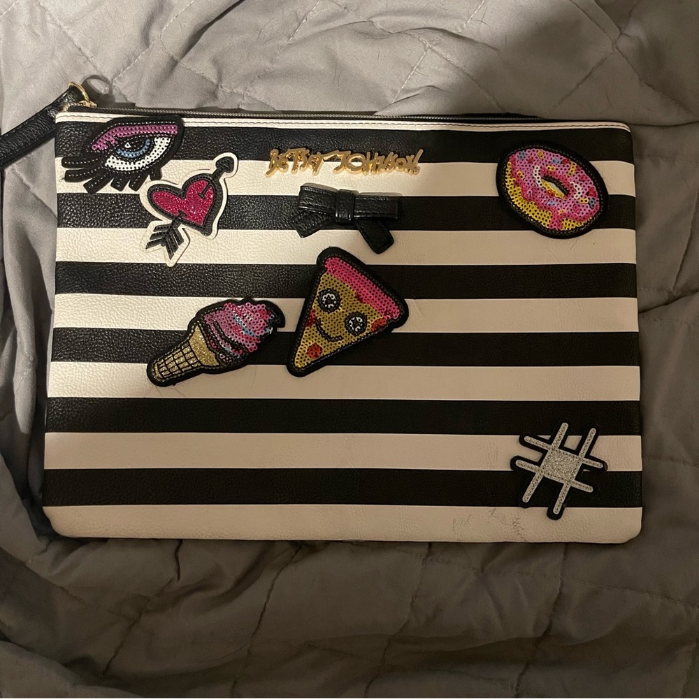 Like New Betsey Johnson Clutch Bag with Sequin Patches